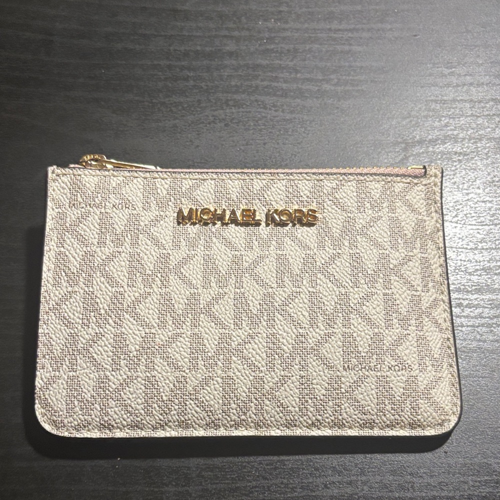 Michael Kors Tan Monogram Pouch with Gold Accents